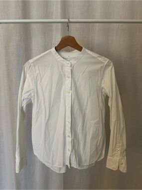 Muji White Collarless Button-Down Shirt